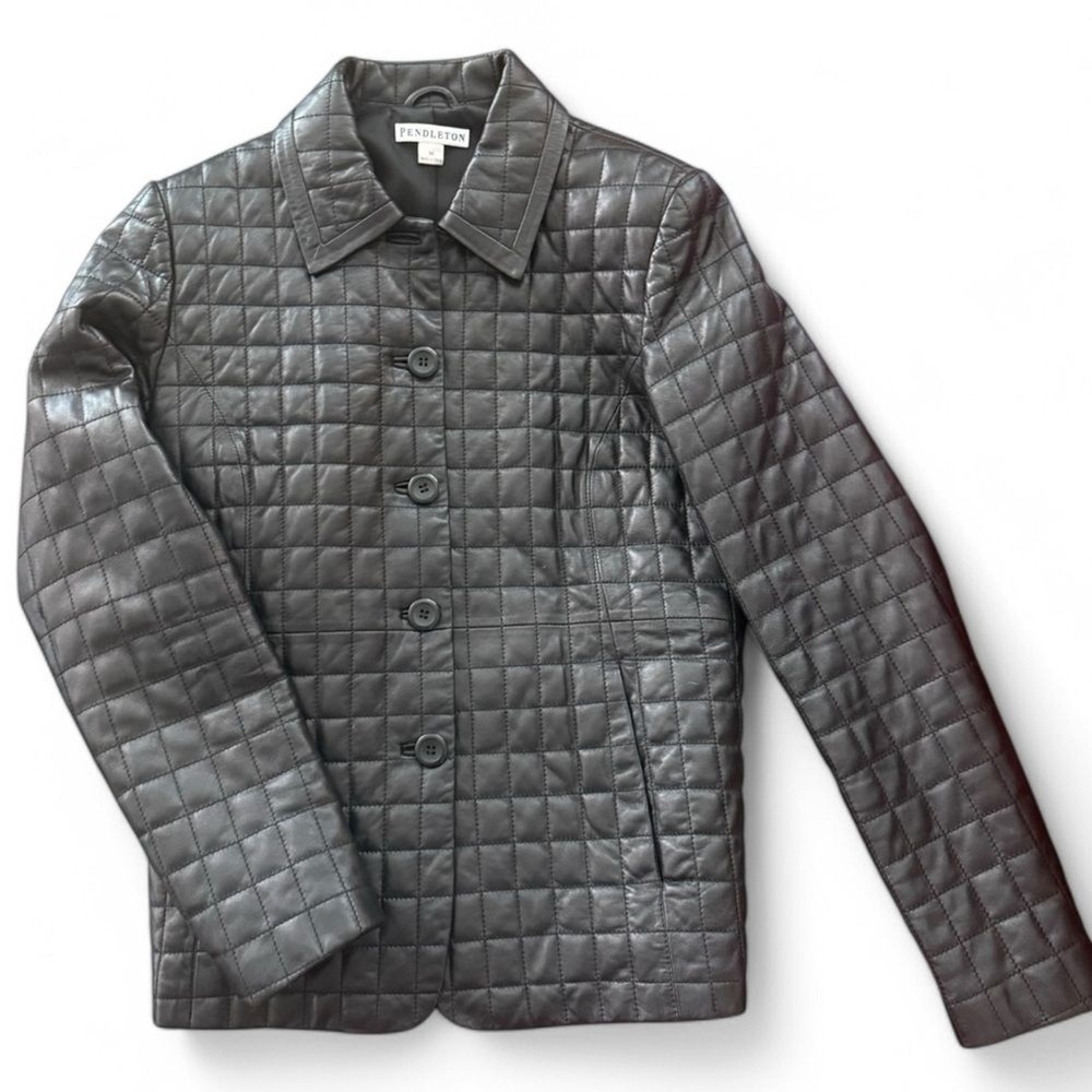 Pendleton Black Quilted Leather Buttoned Long Sle… - image 2